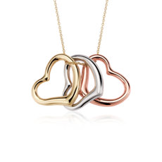 18&quot; Heart Pendant in 14k Tri-Color Gold (1 mm)
