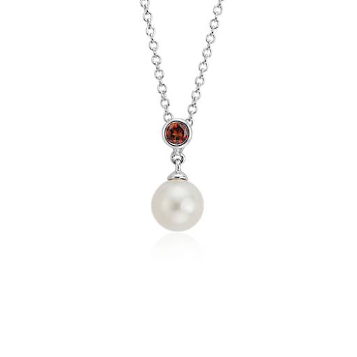 Freshwater Cultured Pearl and Garnet Pendant 14k White Gold (7.5mm) | Blue  Nile