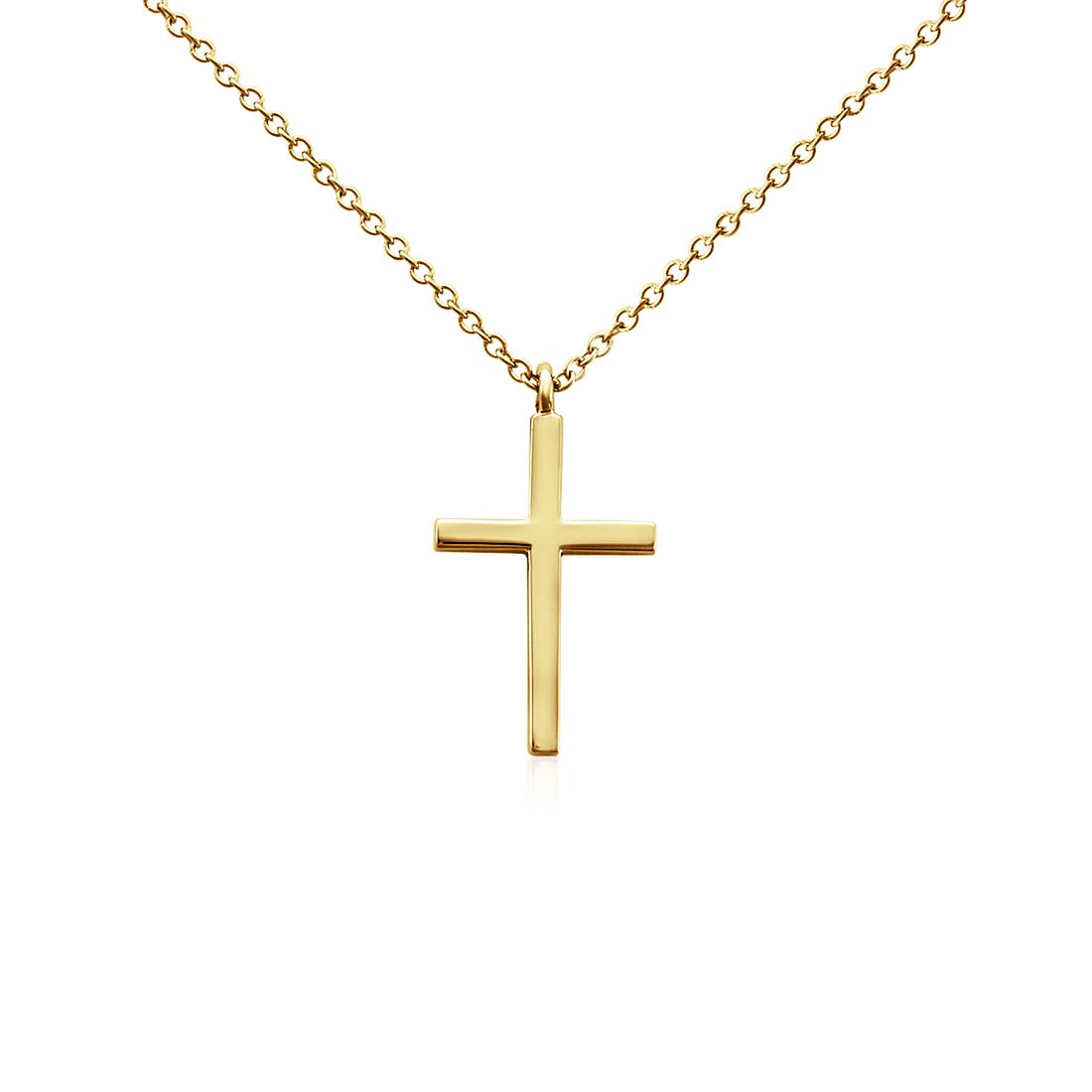 14K Yellow Gold Cross Pendant on an Adjustable 14K Yellow Gold Chain Necklace 