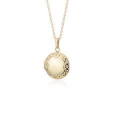 18&quot; Petite Round Floral Locket in 14k Yellow Gold