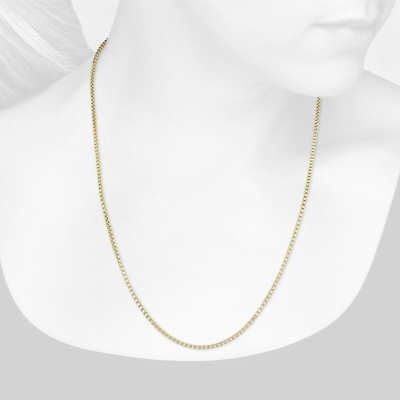 Closeup view of necklace on woman's neck