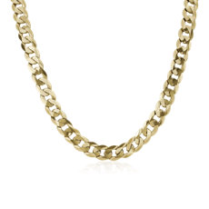 24" Men's Flat Beveled Curb Chain in 14k Yellow Gold (9.5 mm)