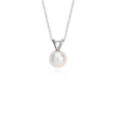 Classic Akoya Cultured Pearl Pendant in 18k White Gold (8.0-8.5mm) 