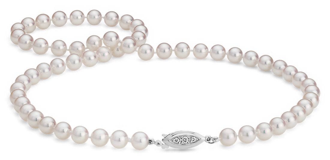 Premier Akoya Cultured Pearl Strand Necklace  with Diamond Clasp in 18k White Gold (6.5-7.0mm)