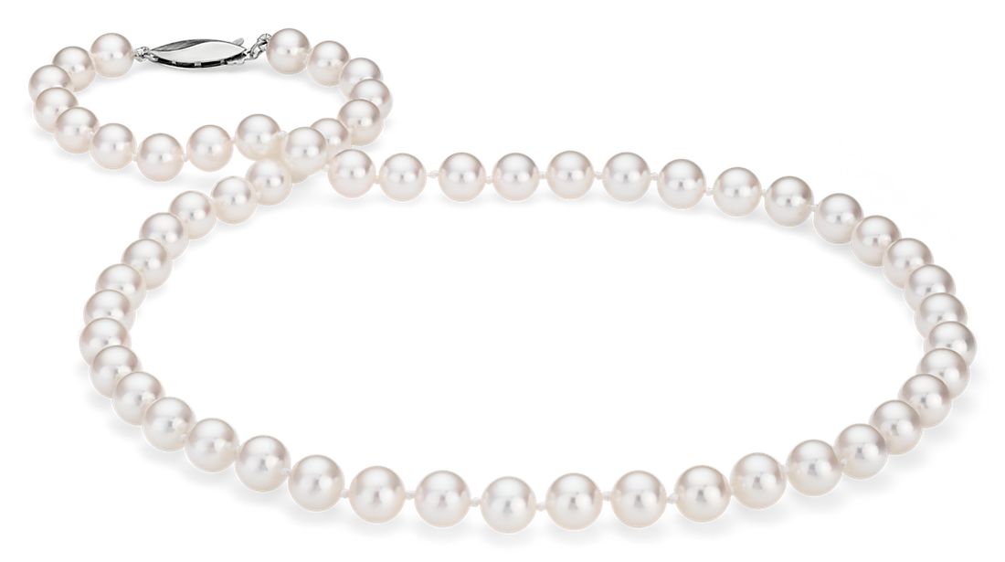 Collar clásico de perlas cultivadas de Akoya en oro blanco de 18 k (6,5-7,0 mm)