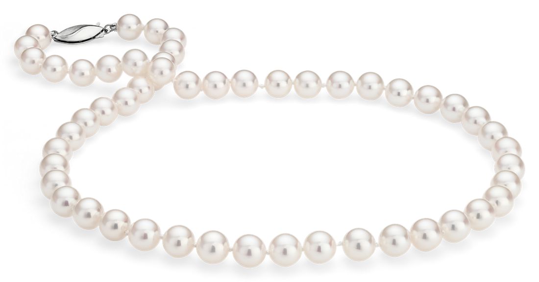 Collar clásico de perlas cultivadas de Akoya en oro blanco de 18 k (7,5-8,0 mm)