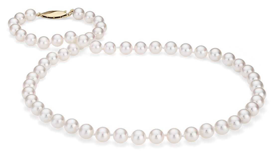 Classic Akoya Cultured Pearl Strand Necklace in 18k Yellow Gold (6.5-7.0mm)