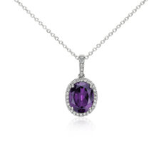 Amethyst and Diamond Pendant in 14k White Gold (10x8mm)