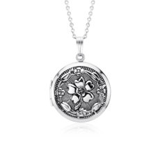 18&quot; Antique Round Floral Locket in Sterling Silver