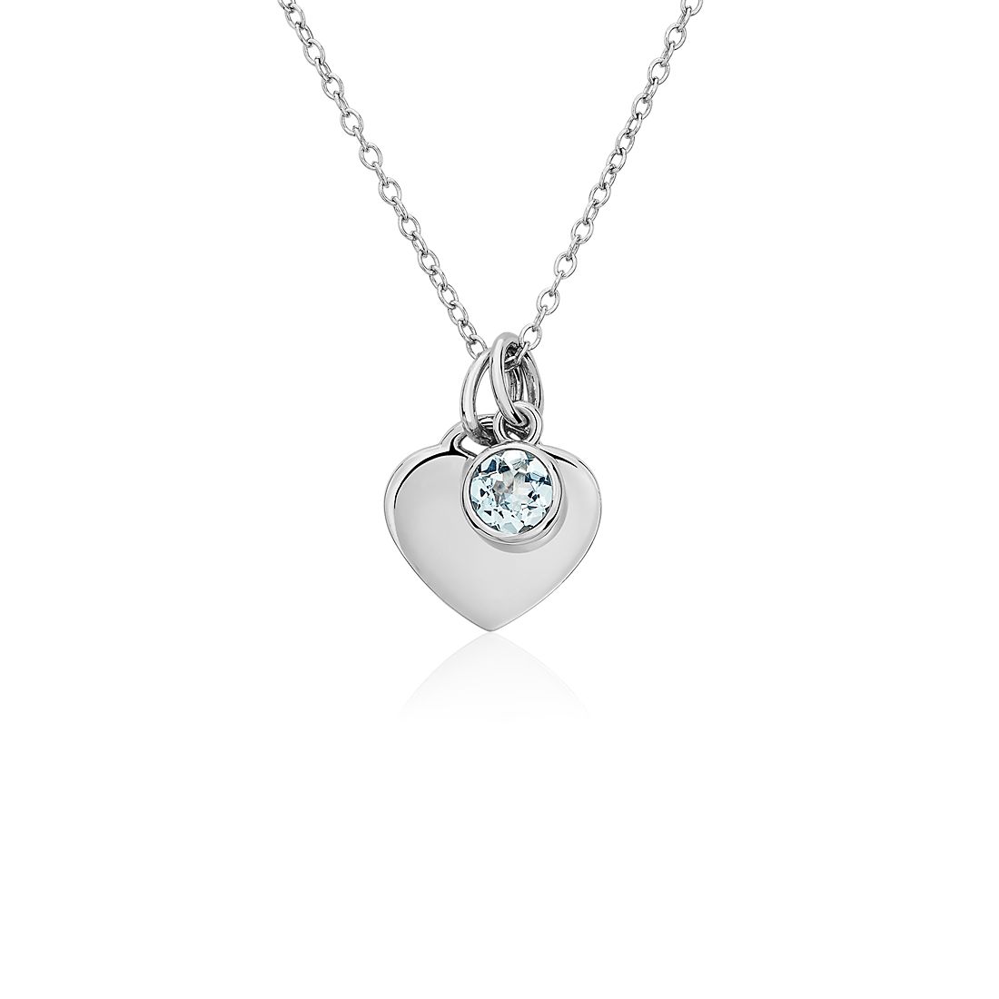 18-Inch Rhodium Plated Necklace with 6mm Zircon Birthstone Beads and Sterling Silver Our Lady of Good Help Charm. 