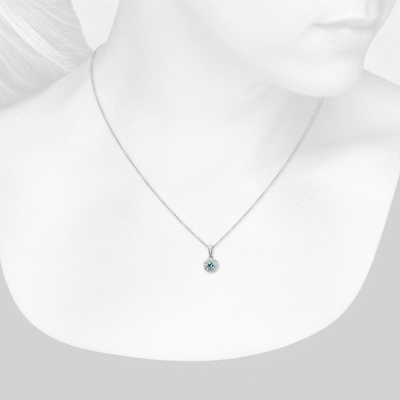 Closeup view of necklace on woman's neck