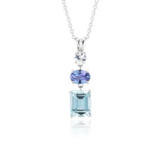 925 纯银海蓝宝石、坦桑石和白色蓝宝石塔式吊坠