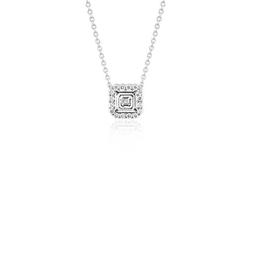 Asscher-Cut Diamond Floating Halo Necklace in 18k White Gold (1/4 ct. tw.)  (Limited Edition) | Blue Nile