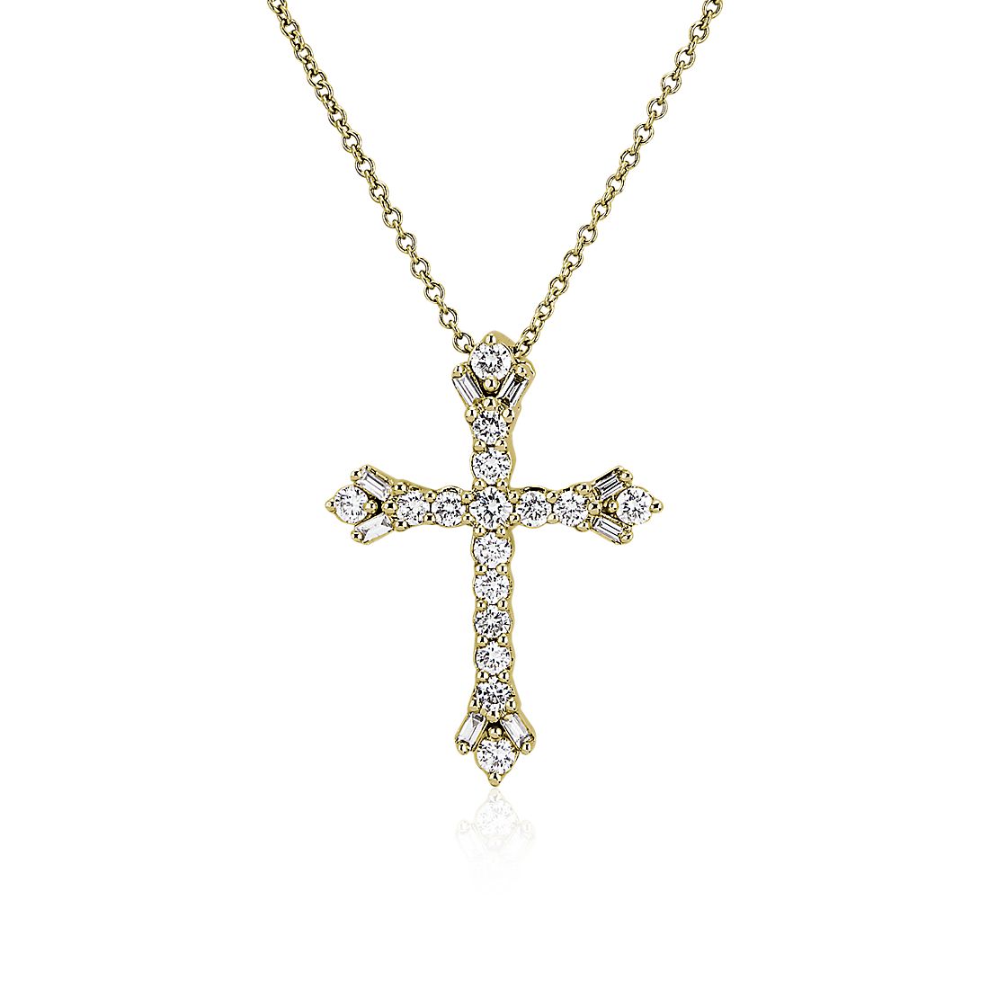 Baguette and Round Diamond Cross Pendant in 14k Yellow Gold (1/4 ct. tw.)