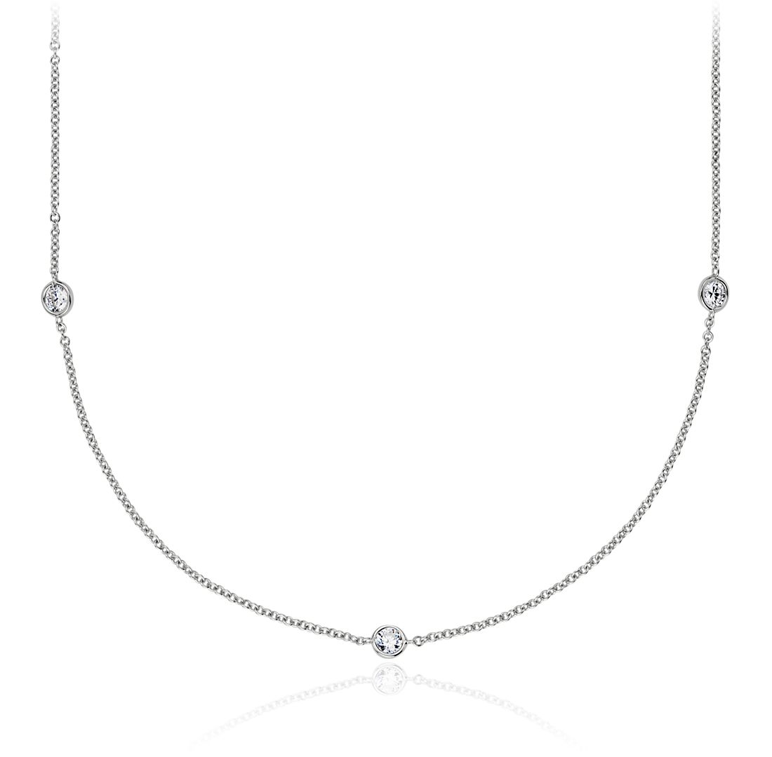 Bezel-Set Stationed Diamond Necklace in 14K White Gold (3/4 ct. tw.)