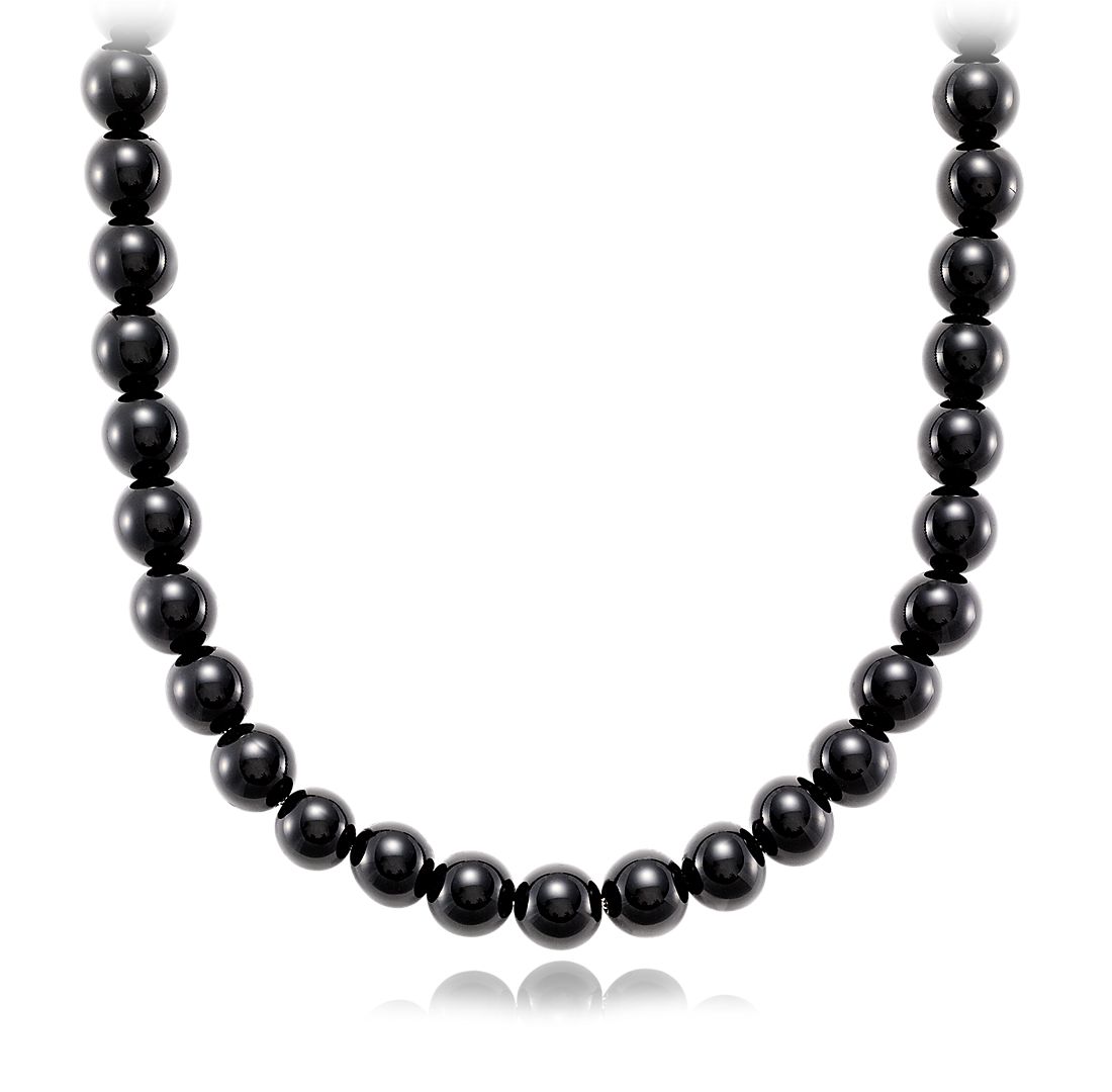 Black Onyx Bead Necklace with Sterling Silver