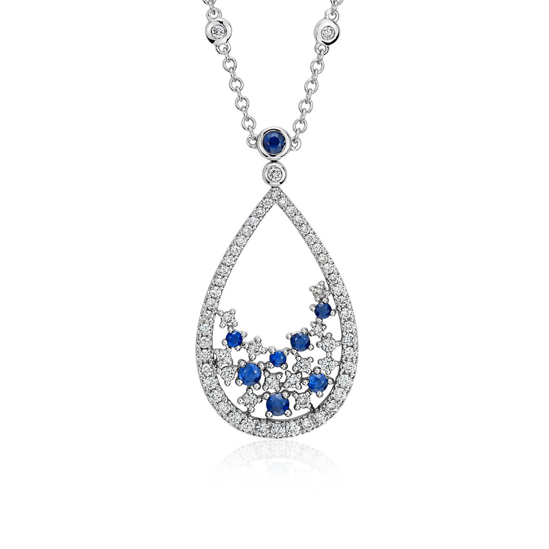 Blue Nile Studio Something Blue, Sapphire & Diamond Floral Teardrop Necklace in 18k White Gold