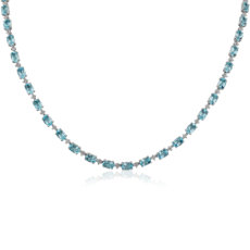 Blue Topaz Eternity Necklace in Sterling Silver with White Topaz