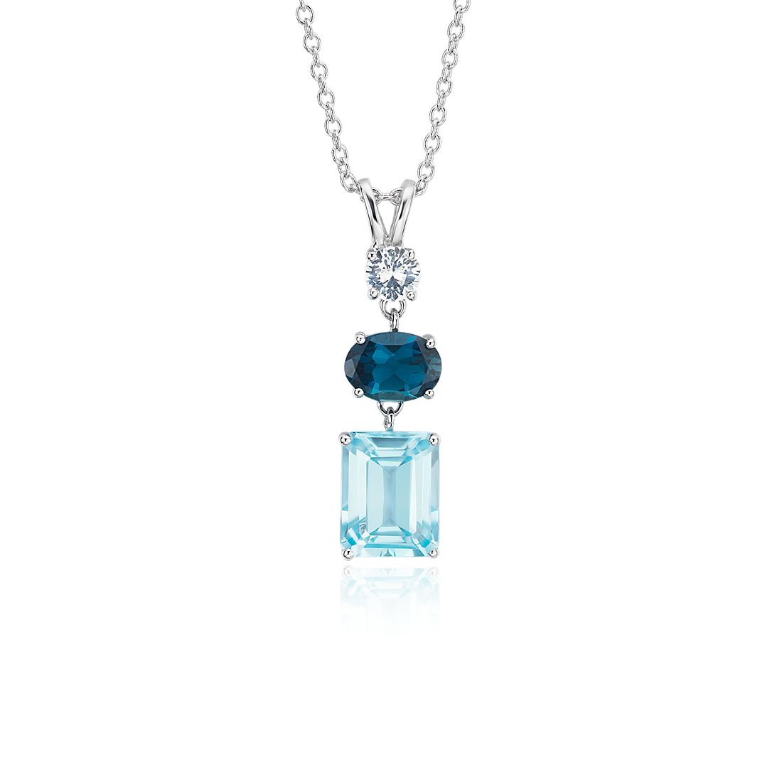 Sky Blue Topaz, London Blue Topaz and White Sapphire Tower Pendant in Sterling Silver
