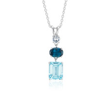 Sky Blue Topaz, London Blue Topaz and White Sapphire Tower Pendant in Sterling Silver