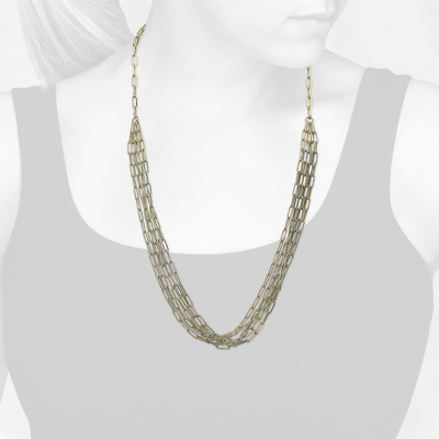 Closeup view of necklace on woman's neck