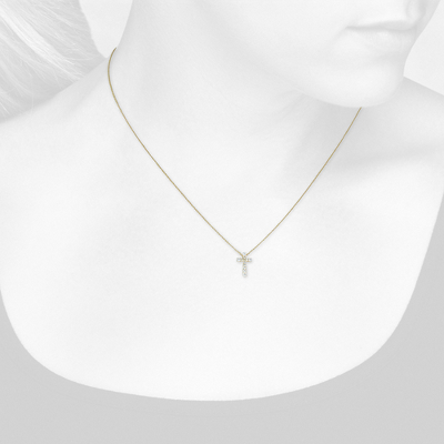 Closeup view of necklace on woman's neck