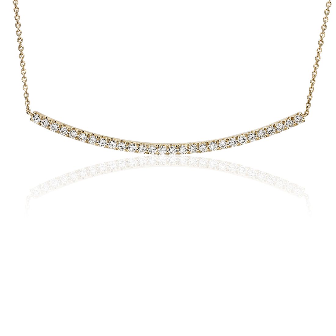 Diamond Delicate Curved Bar Necklace in 14k Yellow Gold