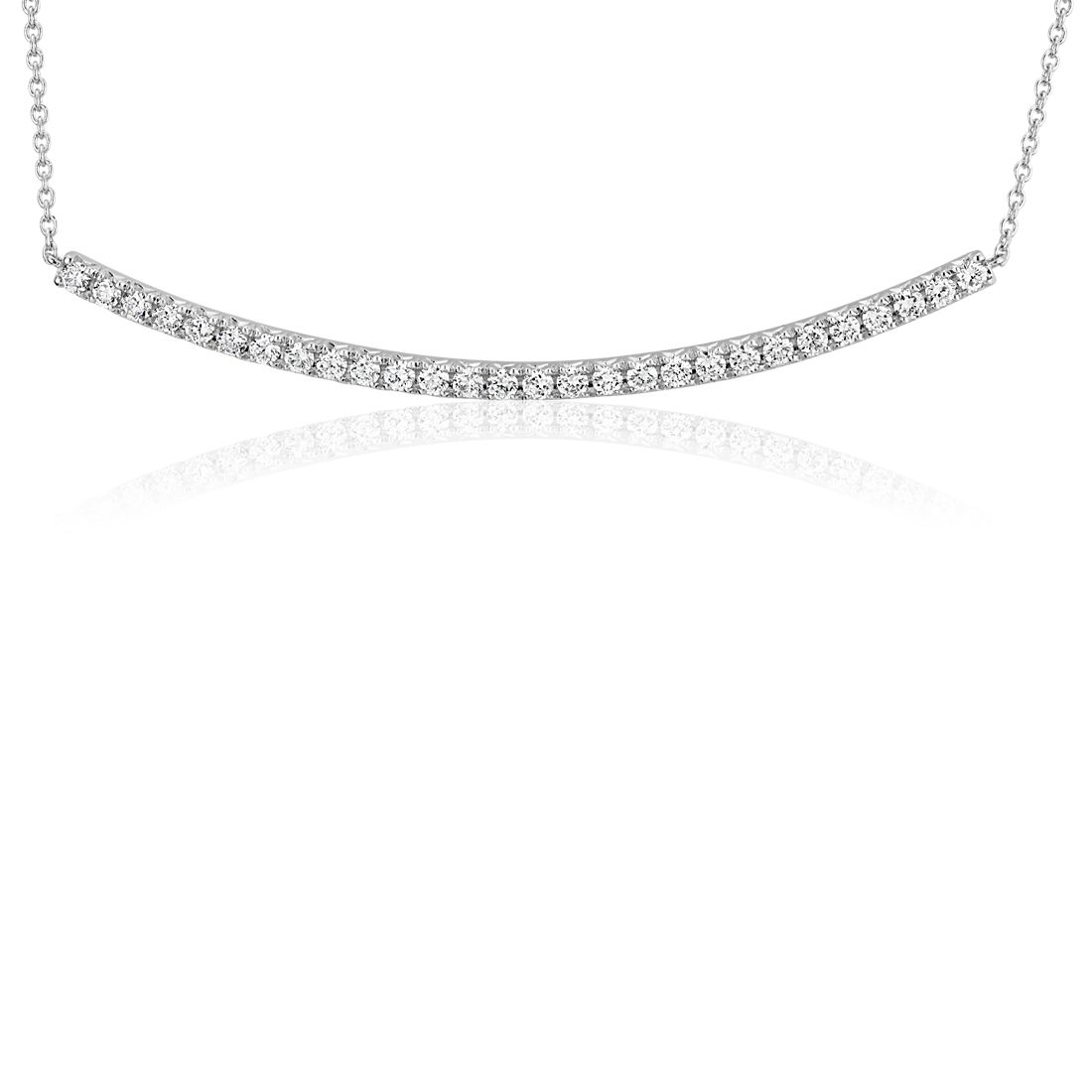 Diamond Delicate Curved Bar Necklace in 14k White Gold (3/8 ct. tw.)