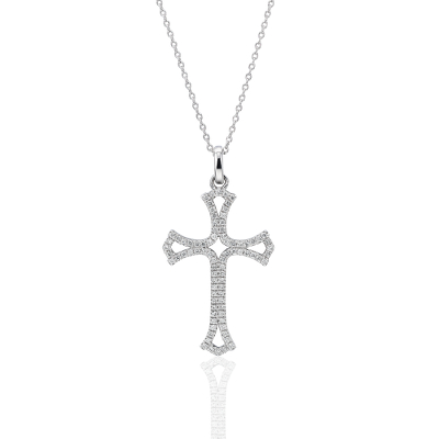 Diamond Curved Open Cross Pendant in 14k White Gold (1/4 ct. tw ...