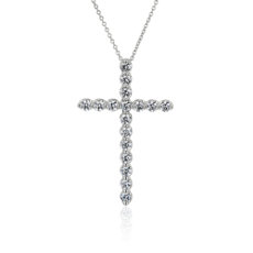 Pendentif croix avec diamant flottant en or blanc 14 carats(2 carats, poids total)