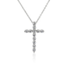 Pendentif croix avec diamant flottant en or blanc 14 carats(1/2 carat, poids total)