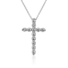 Pendentif croix avec diamant flottant en or blanc 14 carats(1 carat, poids total)