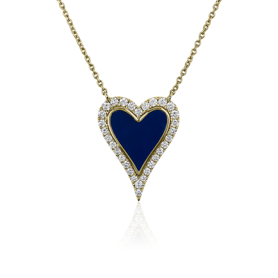 Diamond Heart Necklace with Blue Resin in 14k Yellow Gold (1/4 ct. tw ...