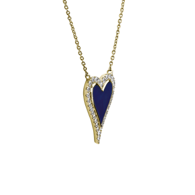 Diamond Heart Pendant with Blue Resin in 14k Yellow Gold (0.24 ct. tw.)