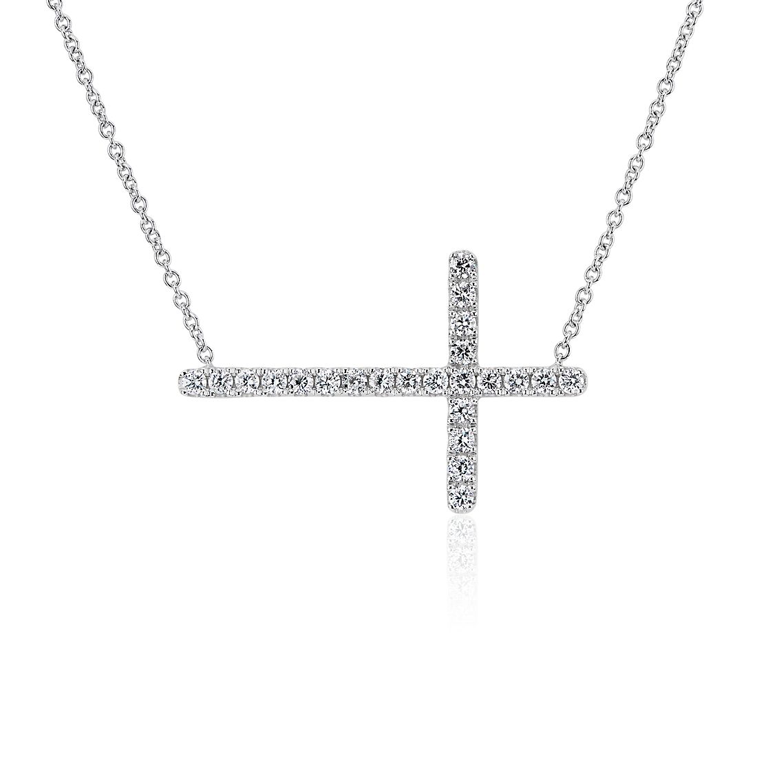 Diamond Horizontal Cross Necklace in 14k White Gold (1/2 ct. tw.)