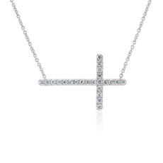 Diamond Horizontal Cross Necklace in 14k White Gold (0.50 ct. tw.)
