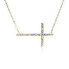 Diamond Horizontal Cross Necklace in 14k Yellow Gold (1/2 ct. tw.)