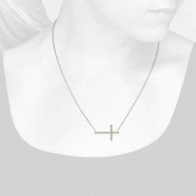 Closeup view of necklace on woman's neck