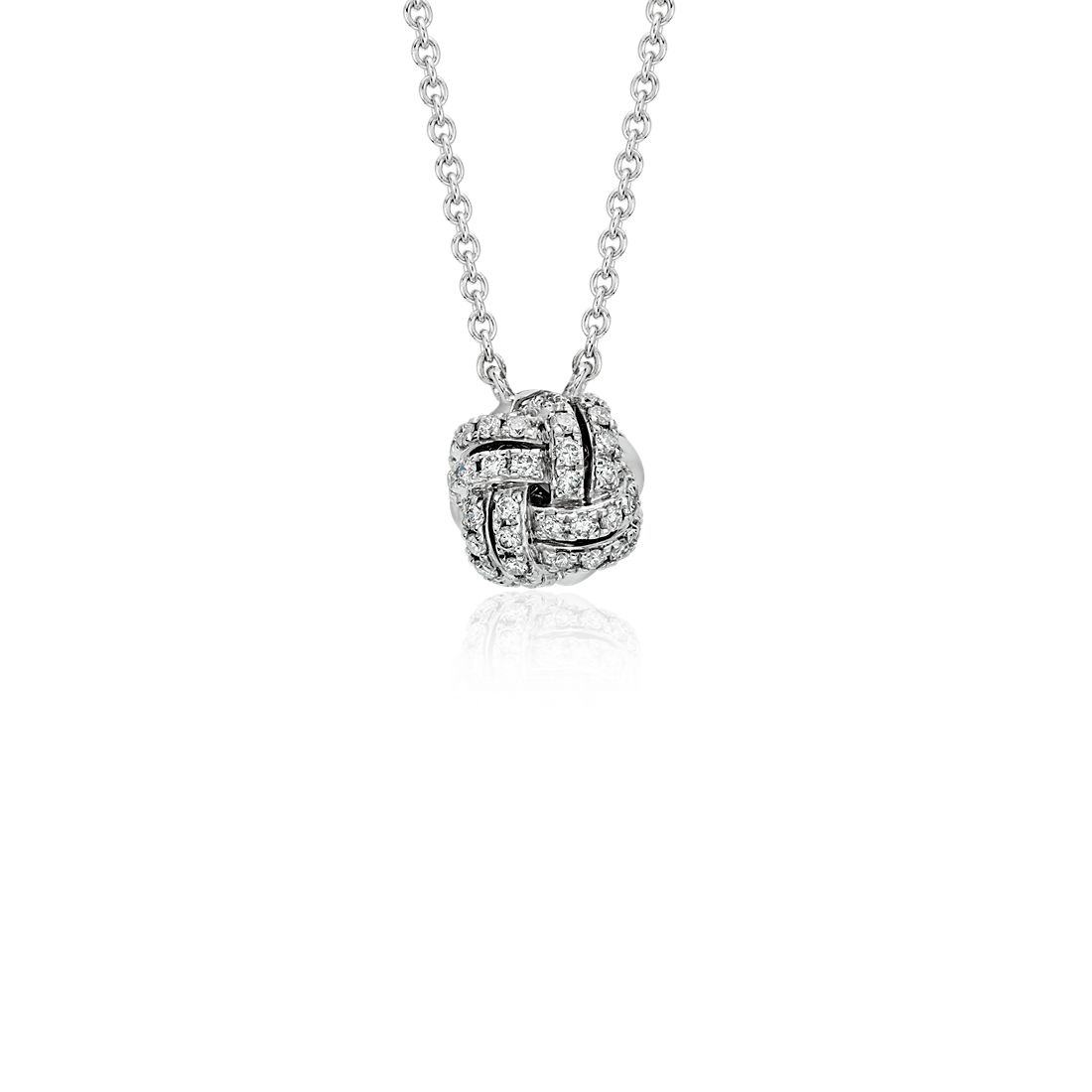 9ct White Gold Diamond Love Knot Pendant Necklace on Chain 