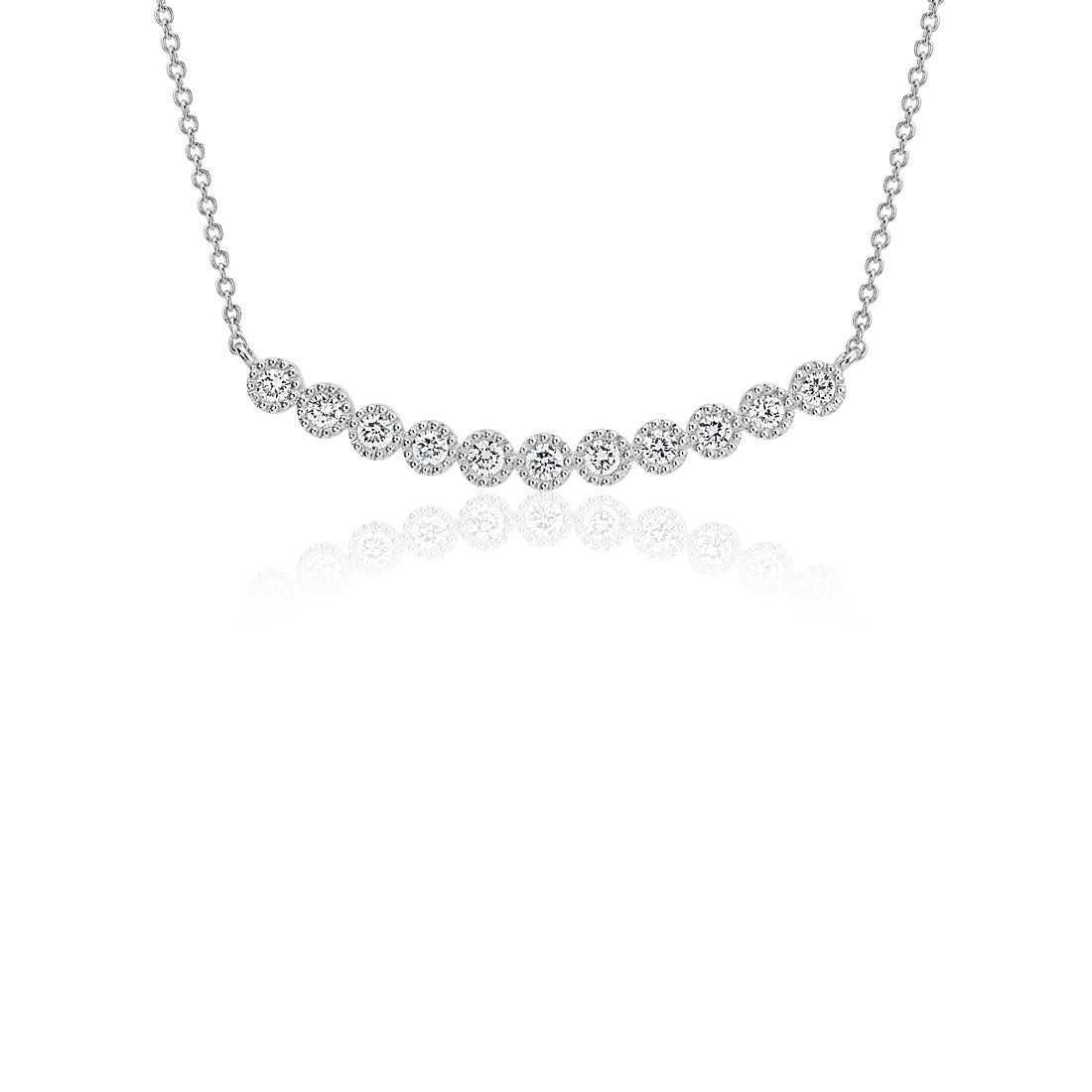 Diamond Milgrain Smile Necklace in 14k White Gold (0.25 ct. tw.)