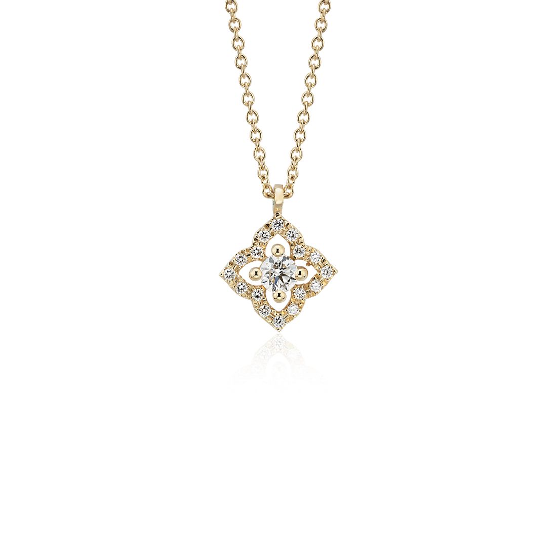 Petite Diamond Floral Pendant in 14k Yellow Gold (2.8mm)