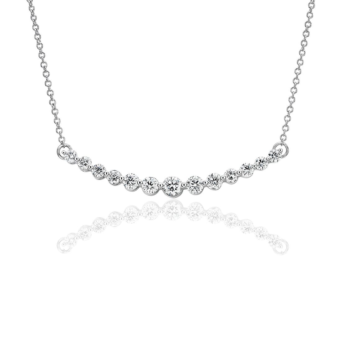 Curved Diamond Bar Necklace in 18k White Gold (1 ct. tw.)
