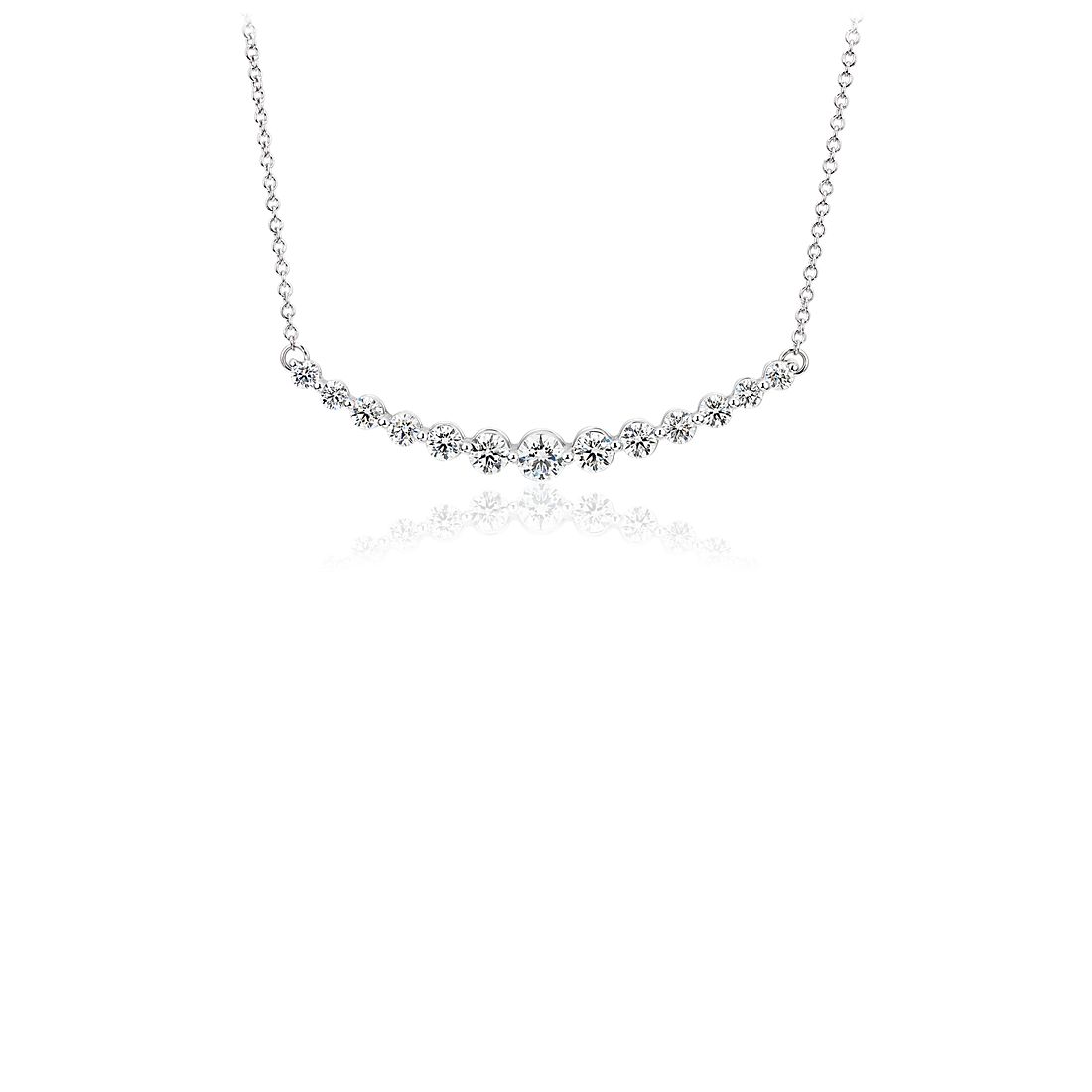 Diamond Curved Bar Necklace in 18k White Gold (2 ct. tw.)
