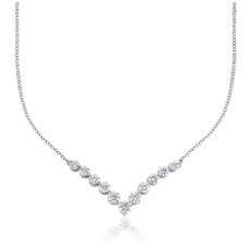 Diamond &quot;V&quot; Bar Necklace in 18k White Gold (2 ct. tw.)