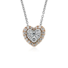Diamond Heart Pave Halo Necklace in 14k Rose and White Gold (1/3 ct. tw.)