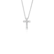 Colgante de cruz con diamantes pequeño en oro blanco de 14 k