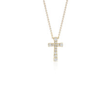 Petit pendentif croix diamant en or jaune 14 carats(1/10 carat, poids total) 
