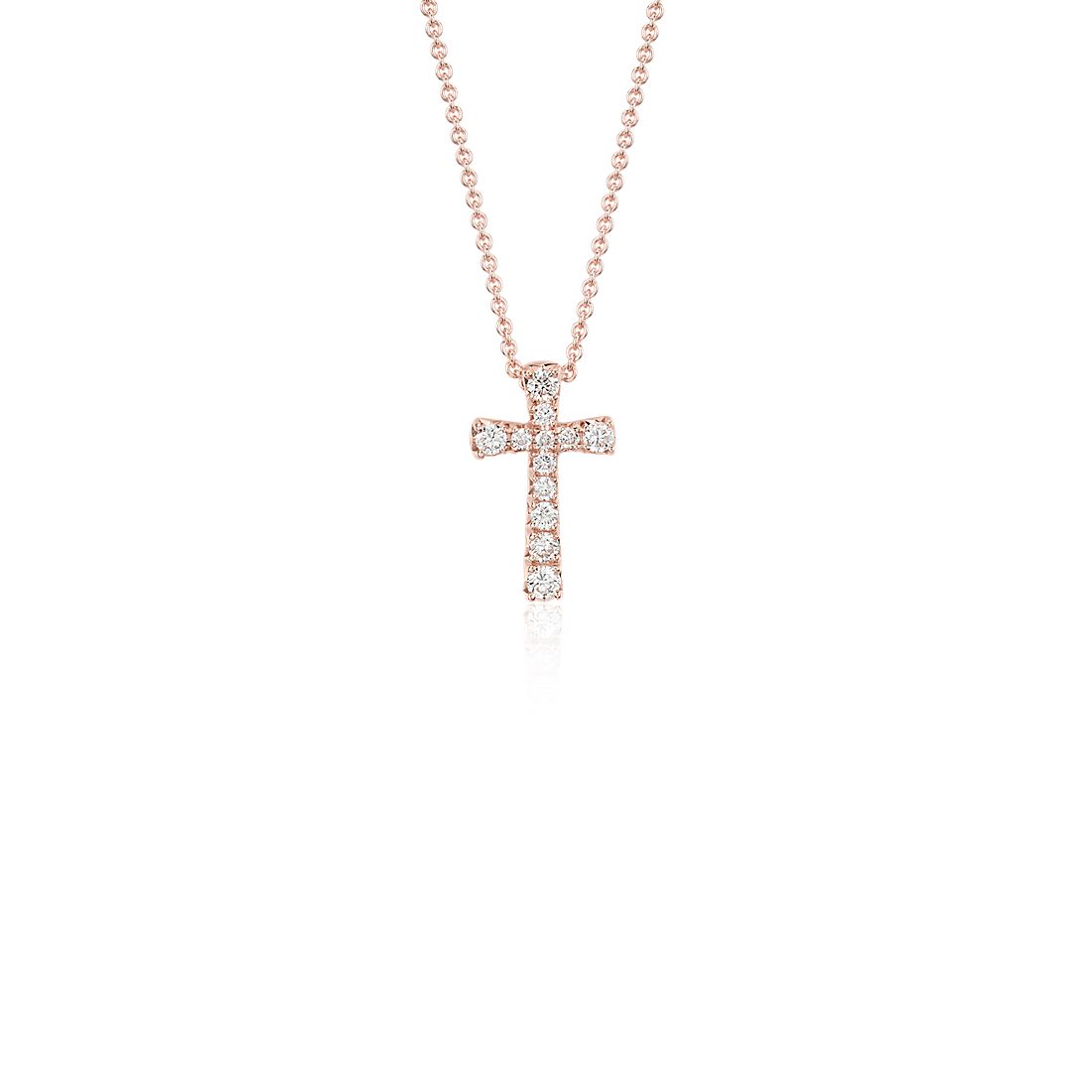 Petite Diamond Cross Pendant in 14k Rose Gold