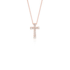 Petite Diamond Cross Pendant in 14k Rose Gold