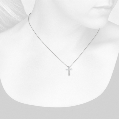 Closeup view of necklace on woman's neck